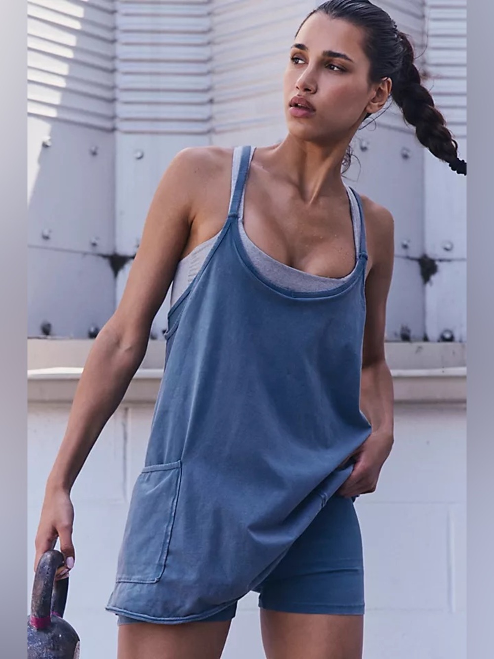 Free People Movement Hot Shot Mini Dress Romper Indigo Blue Size XS